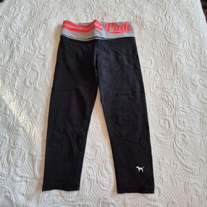 Victoria's Secret Pink Yoga black & gray cropped 87% cotton pants GUC
